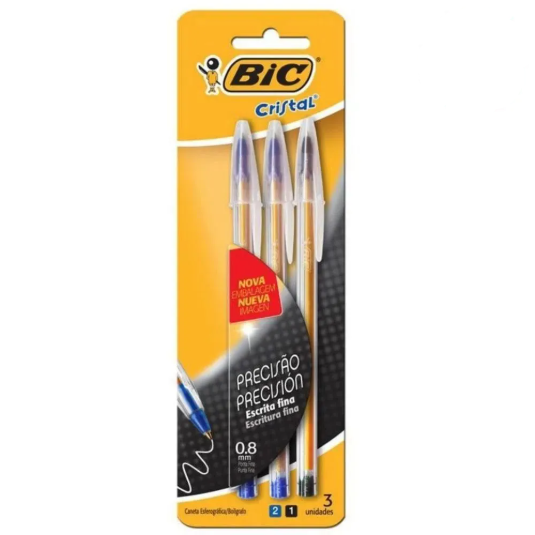 CANETA BIC CRISTAL FINA 2 CORES C/3