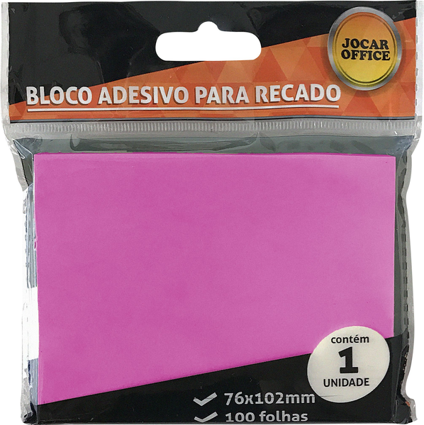 BLOCO ADESIVO JOCAR OFFICE ROSA 76X102MM