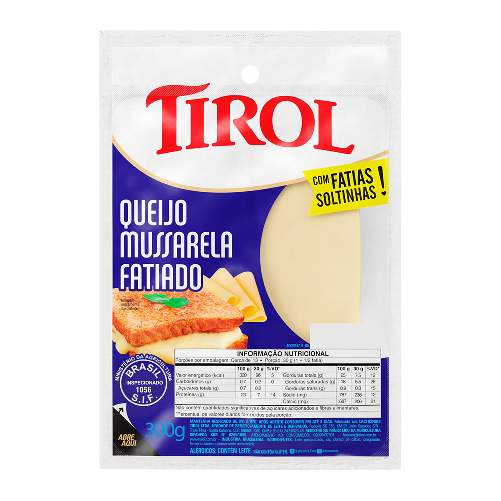 QUEIJO TIROL MUSSARELA FATIADO 300G
