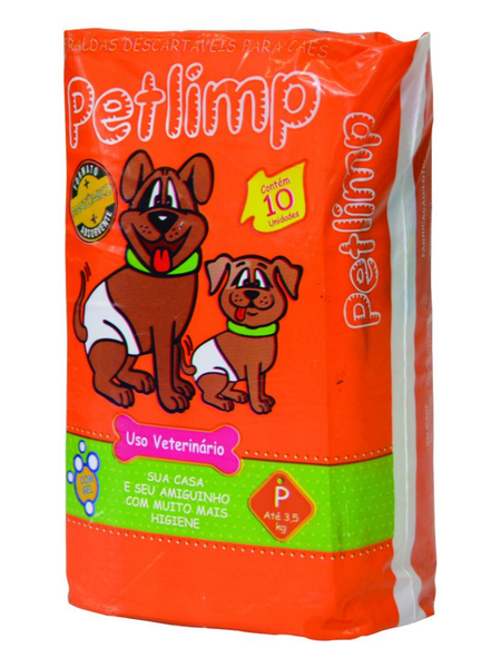 Fralda Descartavel para Cães PetLimp Tamanho: Pequena - (Até 3,5kg) Pct 10 Unidades