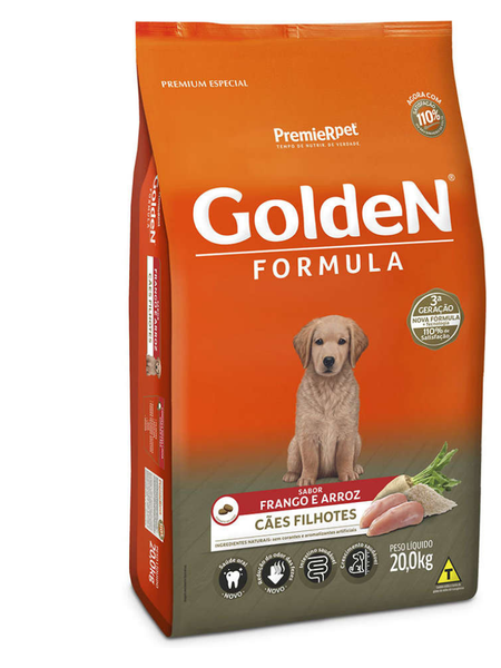 Ração Golden Cães Filhotes Raças Medias e Grandes Sabor Frango e Arroz Peso:20Kg
