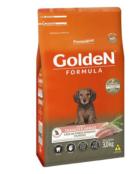 Ração Golden Cães Filhotes Raças Pequenas Frango Peso:3Kg