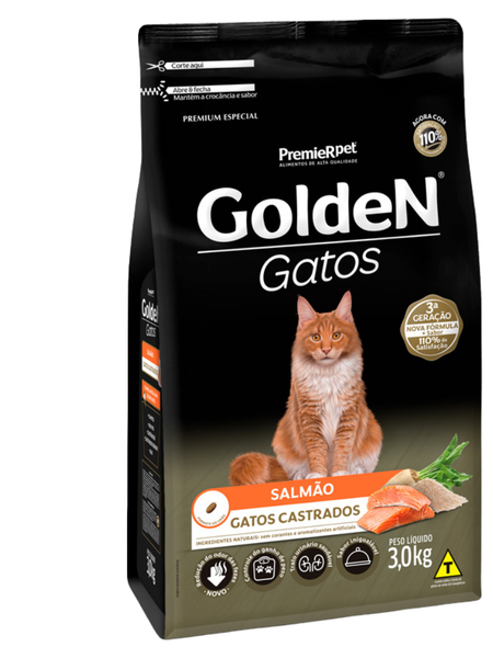 Ração Golden Gatos Castrados Salmão Peso:3Kg