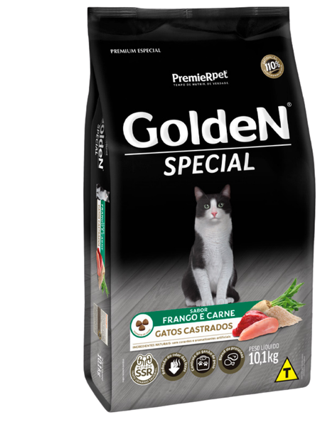 Ração Golden Special Gatos Castrados Frango e Carne 10.1Kg