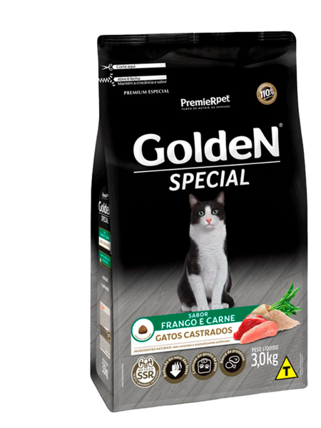 Ração Golden Special Gatos Castrados Frango e Carne Peso:3Kg