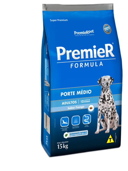 Ração Premier Formula Cães Adultos Raças Medias Sabor Frango Peso:15Kg