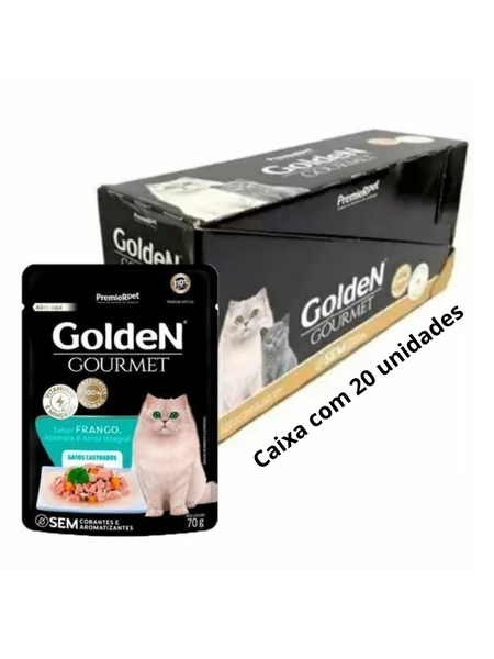 Sache Golden Gourmet Gatos Castrados Frango 70g Caixa 20 Unidades