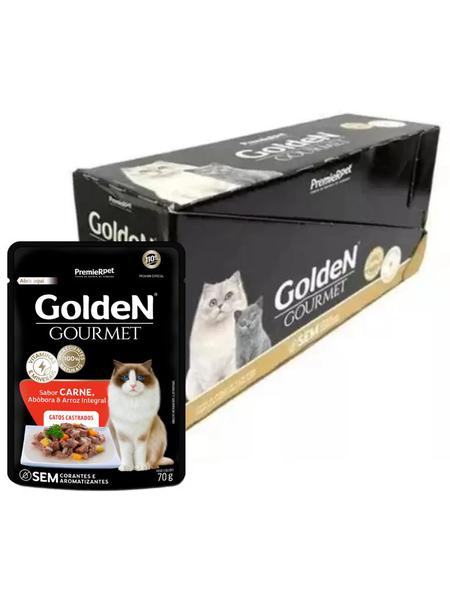 Sache Golden Gourmet Gatos Castrados Carne 70g Caixa 20 Unidades