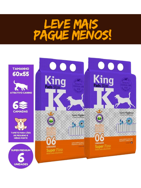 Tapete Higiênico King Pads Slim 60X55 C/6UN - Leve Mais Pague Menos