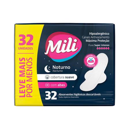 ABSORVENTE INTIMO MILI NOTURNO COM ABAS PCT 32UN 