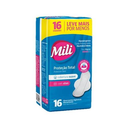 ABSORVENTE INTIMO MILI SUAVE COM ABAS PCT 16UN 