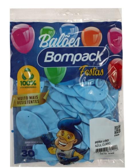 BALAO LISO N09 BOMPACK PCT 30UN AZUL CLARO