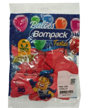 BALAO LISO N09 BOMPACK PCT 30UN VERMELHO