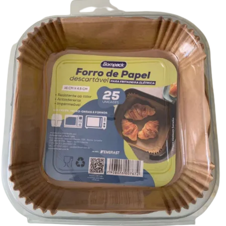 FORRO DE PAPEL AIR FRYER BOMPACK QUADRADO PCT 25UN 