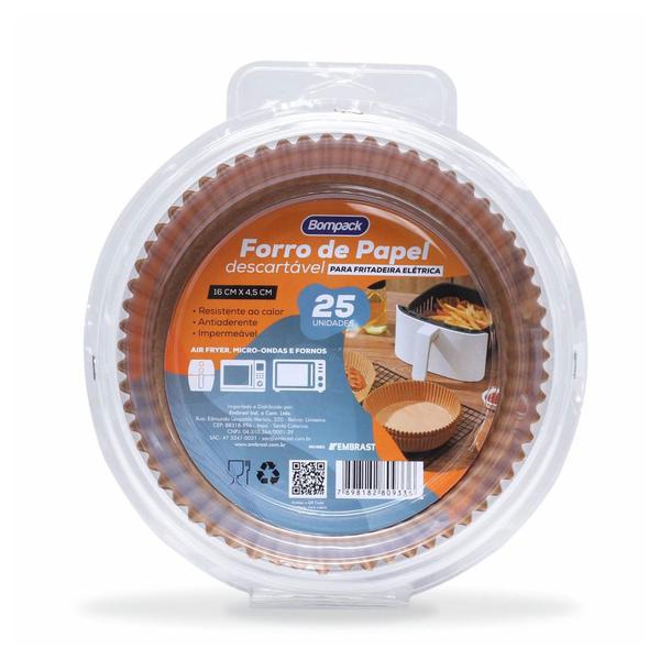 FORRO DE PAPEL AIR FRYER BOMPACK REDONDO 16X4.5CM PCT 25UN 