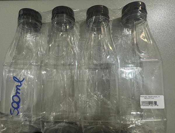 GARRAFA PET TRANSP 0500ML TP PRETA PCT 4UN 