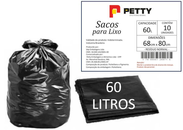 SACO LIXO PRETO 060LT PETTY PCT 10UN 