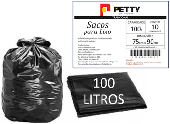 SACO LIXO PRETO 100LT PETTY TRADICIONAL PCT 10UN 