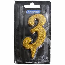 VELA ANIVERSARIO BOMPACK NUMERO 3 DOURADA