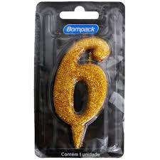 VELA ANIVERSARIO BOMPACK NUMERO 6 DOURADA