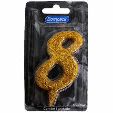 VELA ANIVERSARIO BOMPACK NUMERO 8 DOURADA