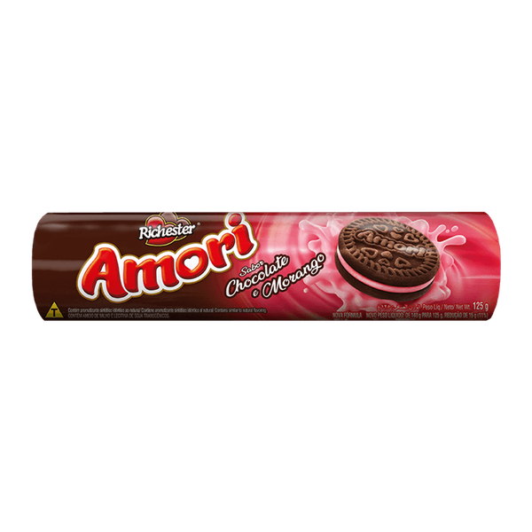 BISCOITO RECHEADO AMORI 125G CHOC C/MORANGO