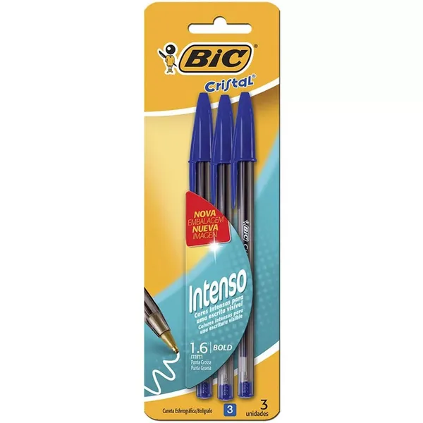 Caneta Bic Cristal Bold 1.6 C/3 Az/Pt