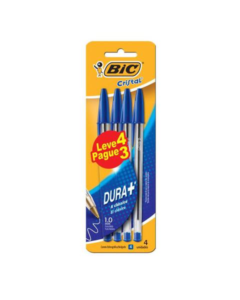 Caneta Bic Cristal C/4 Azul L4 P3