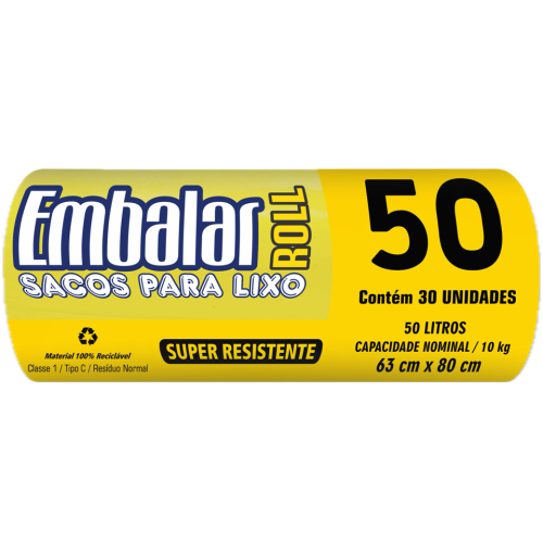 Saco Lixo Embalar Amarelo Rolo 50lt