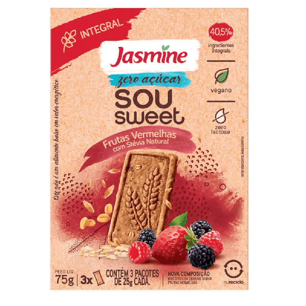 Biscoito Jasmine Sou Sweet Frut.Verm.Zero 75g