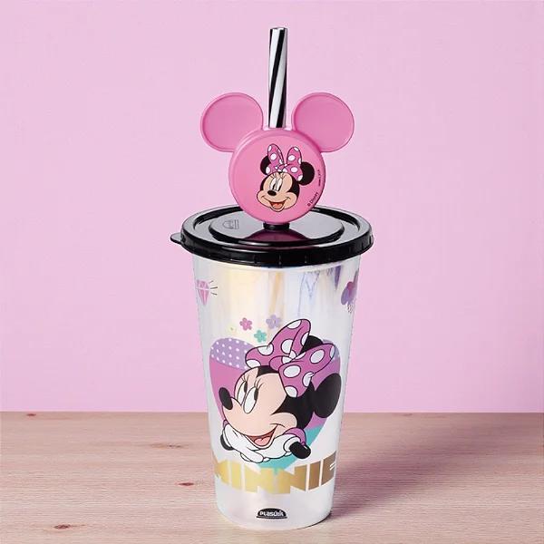 Copo Plasutil Com Pin Minnie Rosa 500 Ml