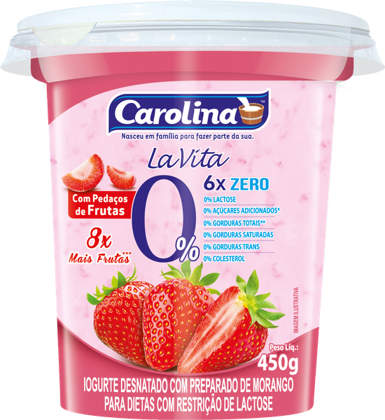 Iogurte Carolina Zero Lactose Pedacos Morango 450g