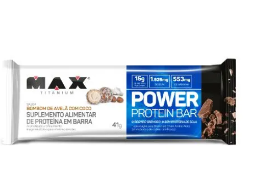 BARRA CEREAL MAX TITANIUM 41G POWER PROTEIN BOMBOM AVELÃ/COCO