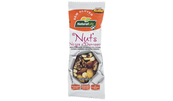 BARRA CEREAL NATURAL LIFE 25G S/GLÚTEN NOZES/DAMASCO