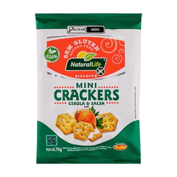BISCOITO NATURAL LIFE 70G MINI CRACKERS S/GLÚTEN CEBOLA/SALSA