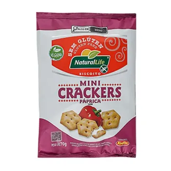 BISCOITO NATURAL LIFE 70G MINI CRACKERS S/GLÚTEN PÁPRICA