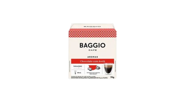 CÁPSULA BAGGIO 70G C/10 CHOCOLATE C/AVELÃ