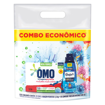 KIT LAVA ROUPAS OMO PÓ 1,6KG +AMACIANTE COMFORT 500ML