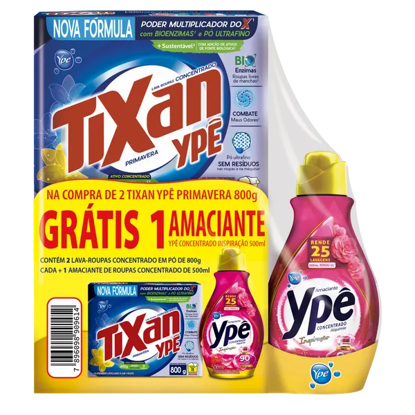 KIT LAVA ROUPAS TIXAN PÓ 800G C/2 PRIMAVERA +AMACIANTE YPÊ CONC.