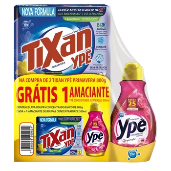 KIT LAVA ROUPAS TIXAN PÓ 800G C/2 PRIMAVERA +AMACIANTE YPÊ CONC.