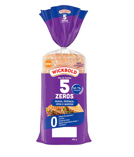 PÃO WICKBOLD 400G 5 ZEROS AVEIA/ LINHAÇA/CHIA/QUINOA