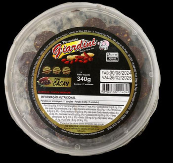 PAÇOCA GIARDINI 340G ROLHA CACAU
