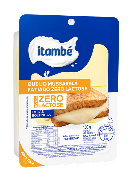 QUEIJO MUSSARELA ITAMBÉ 150G ZERO LACTOSE