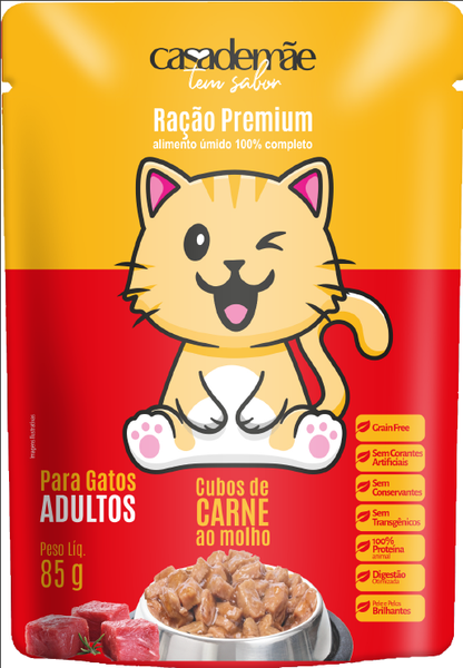 RAÇÃO CASA DE MÃE 85G SC GATO ADULTO CARNE