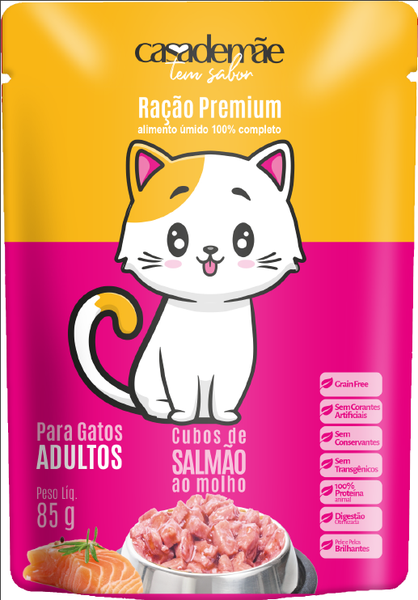 RAÇÃO CASA DE MÃE 85G SC GATO ADULTO SALMÃO
