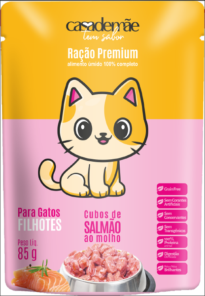 RAÇÃO CASA DE MÃE 85G SC GATO FILHOTE SALMÃO