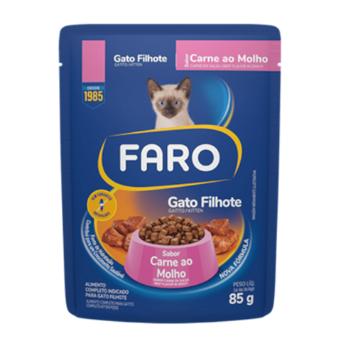 RAÇÃO FARO 85G SC GATO FILHOTE CARNE