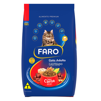 RAÇÃO FARO 900G GATO ADULTO CASTRADO CARNE