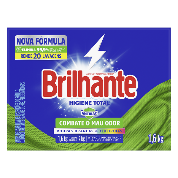 LAVA ROUPAS BRILHANTE PÓ 1,6KG HIGIENE TOTAL ANTIBAC