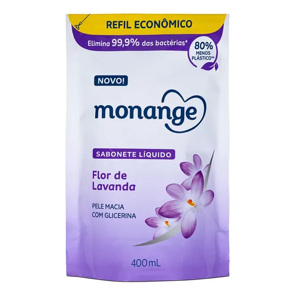 SABONETE LÍQUIDO MONANGE 400ML REFIL FLOR LAVANDA